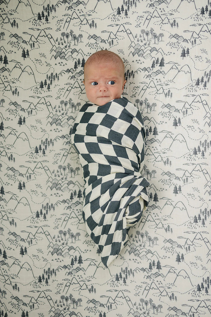 Mebie Baby Muslin Swaddle Blanket - Charcoal Checkered