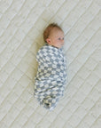 Mebie Baby Muslin Swaddle Blanket - Dusty Blue Wavy Checkered