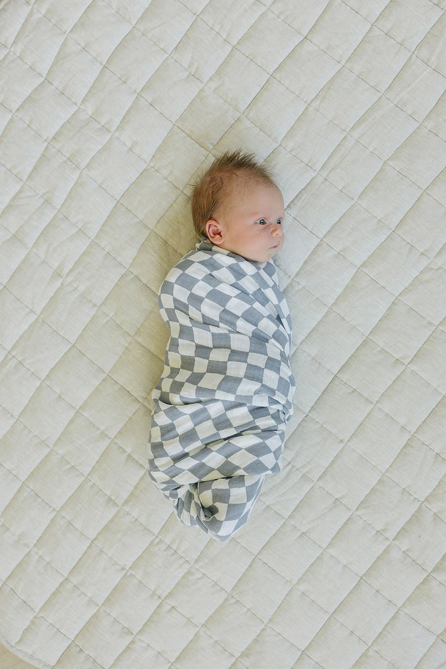 Mebie Baby Muslin Swaddle Blanket - Dusty Blue Wavy Checkered