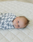 Mebie Baby Muslin Swaddle Blanket - Dusty Blue Wavy Checkered