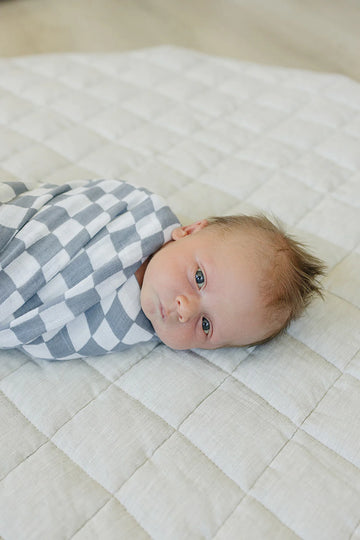 Mebie Baby Muslin Swaddle Blanket - Dusty Blue Wavy Checkered