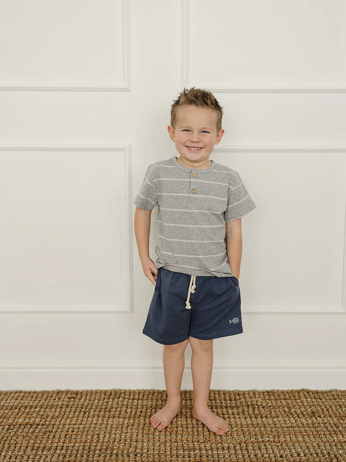 Grey Stripe Button Tee