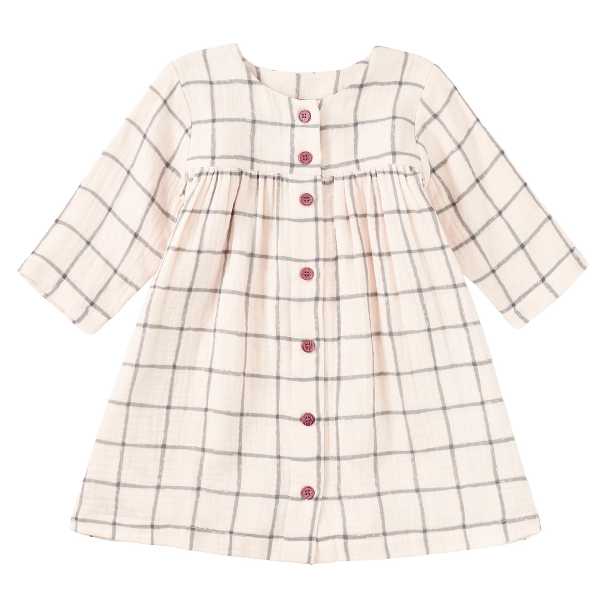 Muslin Long Sleeve Button Front Dress - Cabin Plaid