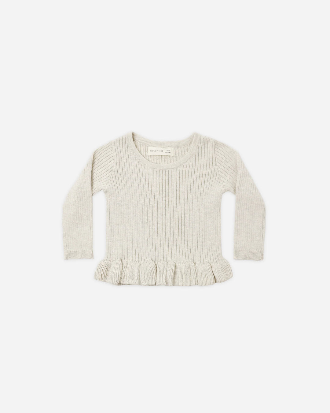 Rib Knit Peplum Top - Heathered Oatmeal