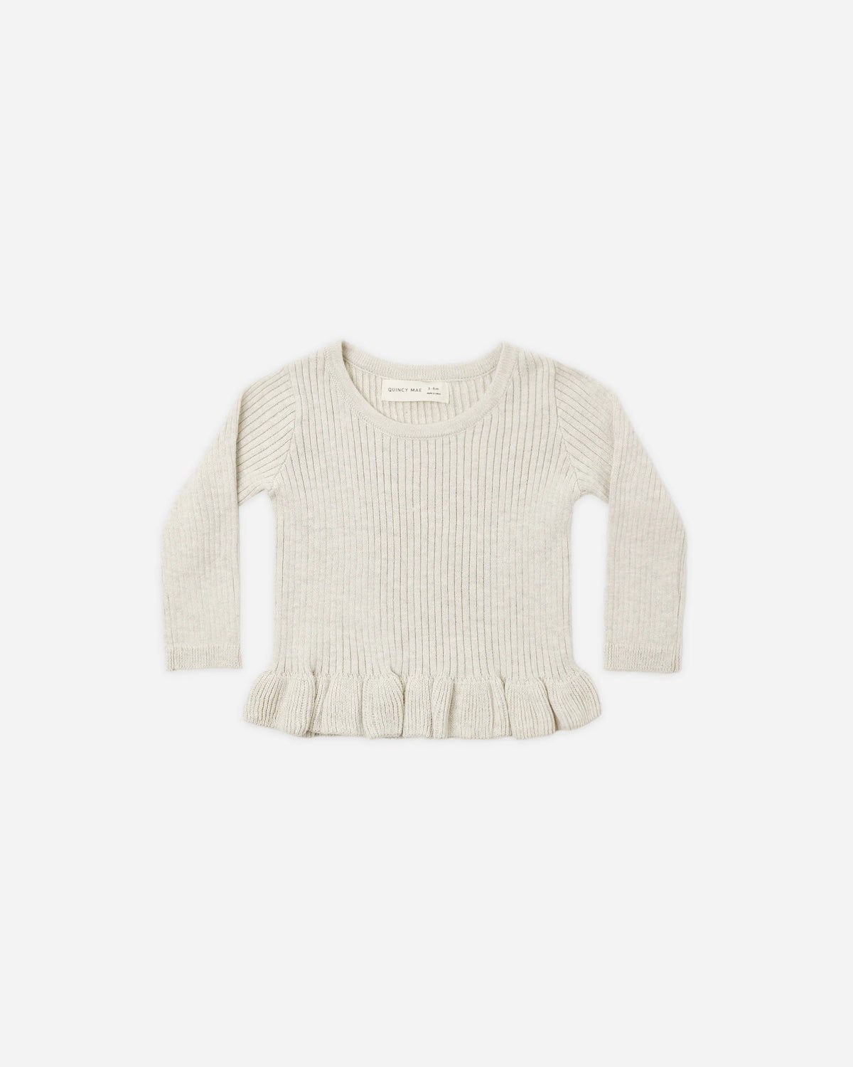 Rib Knit Peplum Top - Heathered Oatmeal