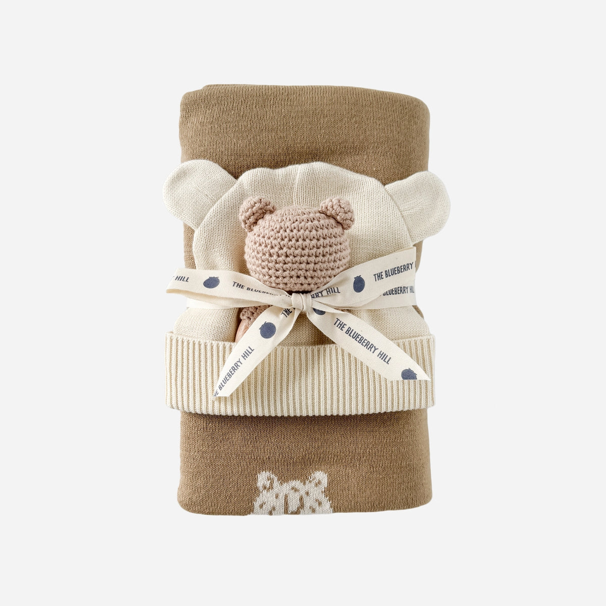 Organic Honey Bear Blanket, Hat and Teether Baby Gift Set