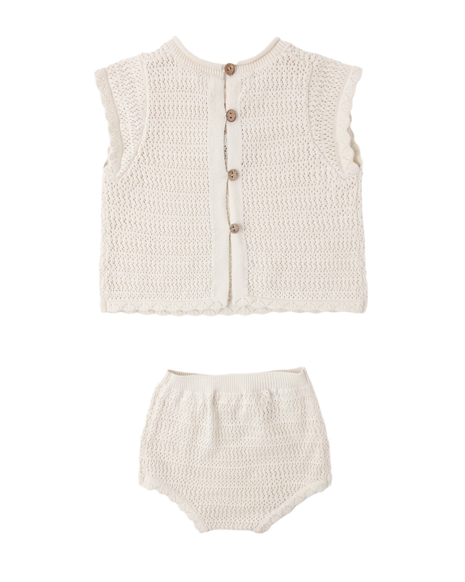 Scallop Knit Baby Set Natural