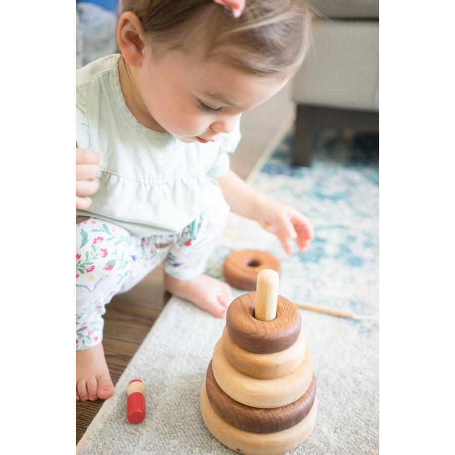 Wooden Stacking Toy in Round Shape From 2 Types of Wood