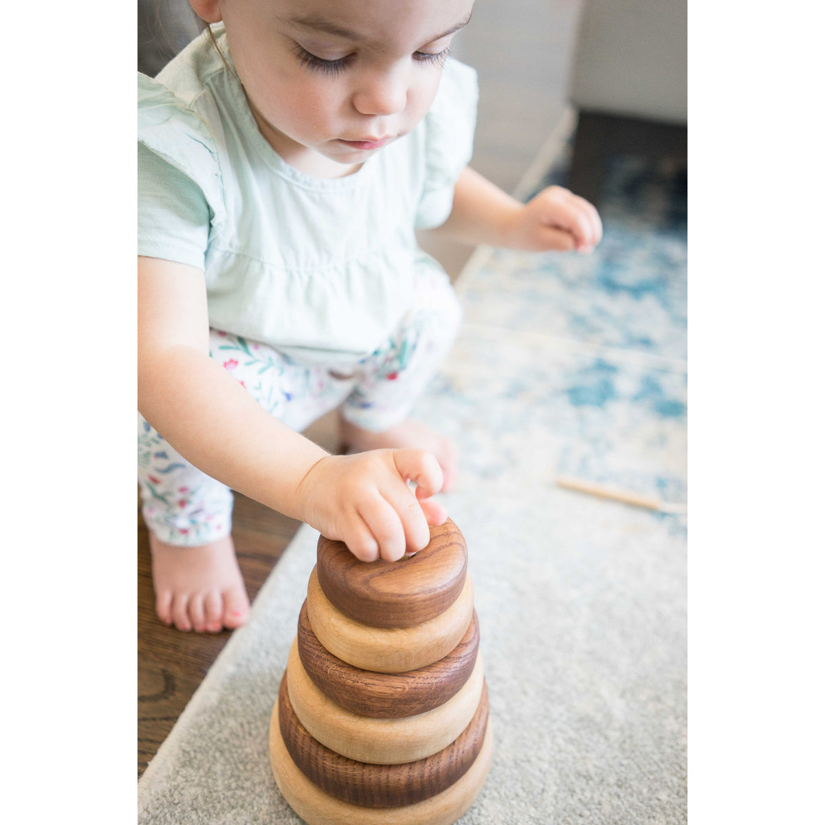 Wooden Stacking Toy in Round Shape From 2 Types of Wood