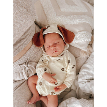 Cream Puppy Organic Muslin Body & Bonnet Set for Newborn Baby