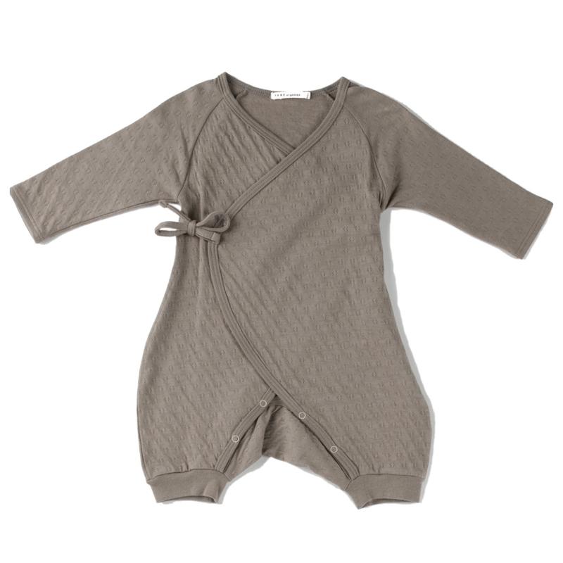 Pointelle Kimono Wrap Romper long Sleeve - Earth ( Taupe)