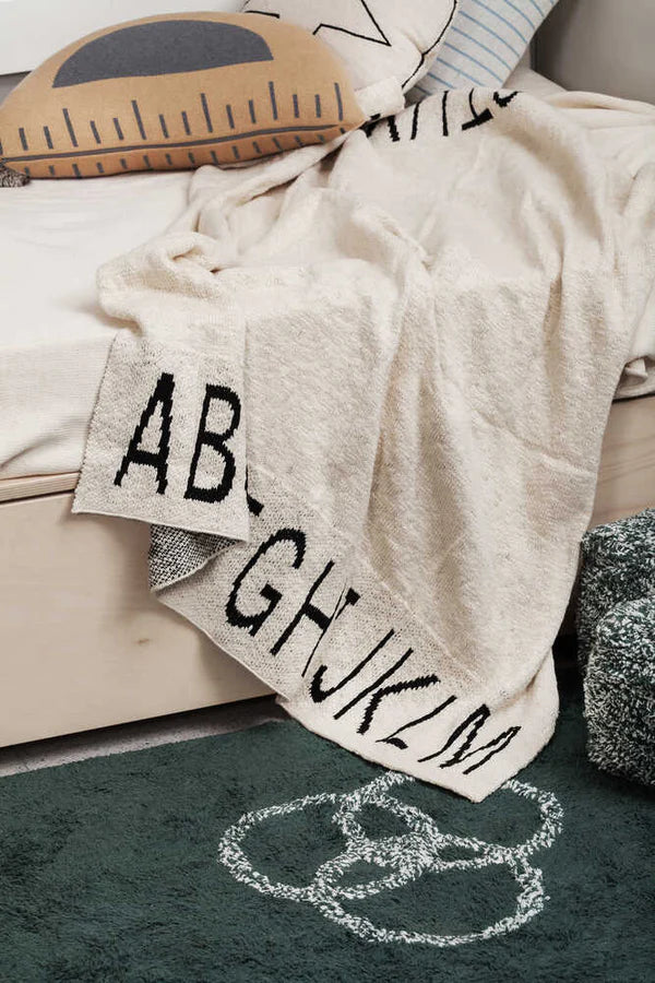 KNITTED BLANKET ABC NATURAL - BLACK