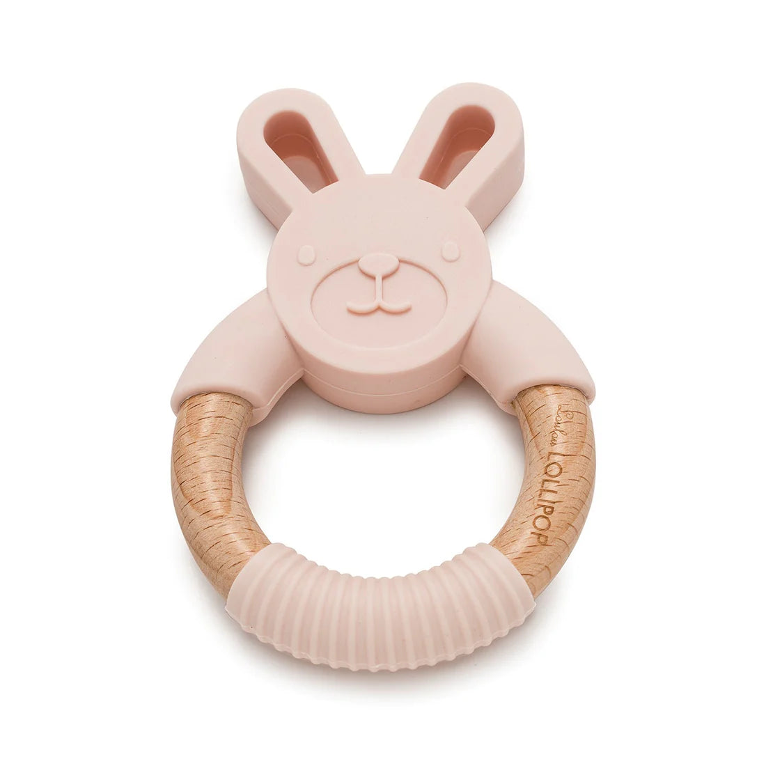 Loulou Lollipop Bunny Silicone and Wood Teething Ring - Blush Pink