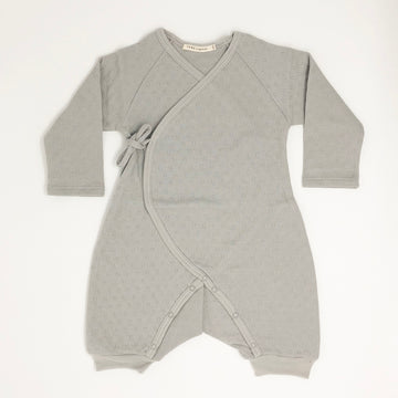 Pointelle Kimono Wrap Romper Long Sleeve - Graphite