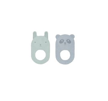 Ninka & ling Ling  baby Teether pack of 2 - Pale Mint and Dusty Blue