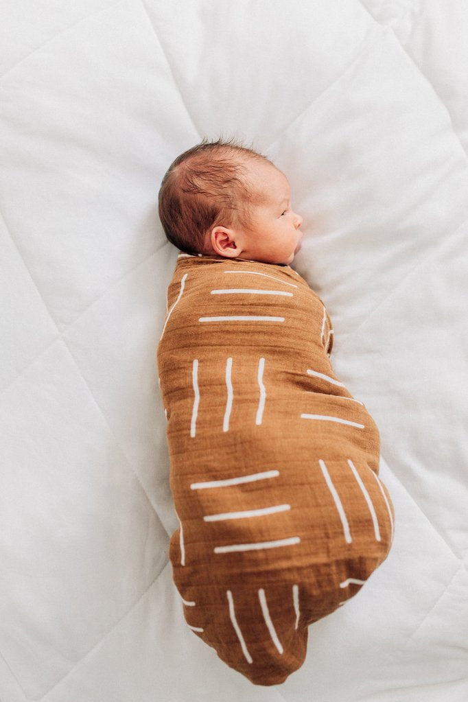 Mebie Baby Muslin Swaddle Blanket - Mustard Mudcloth