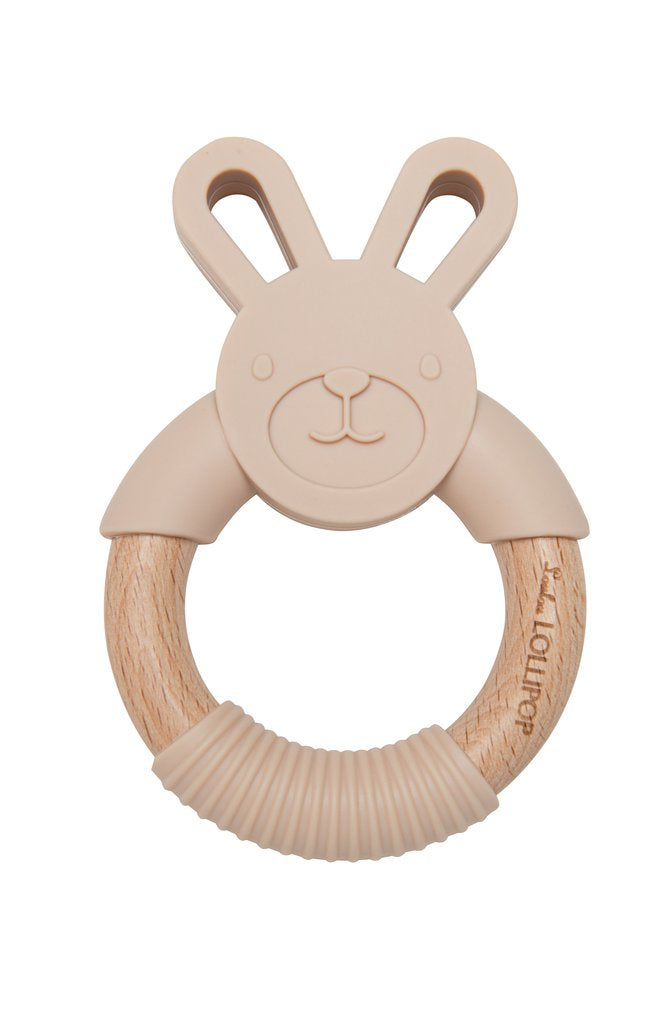 Loulou Lollipop Bunny Silicone and Wood Teething Ring - Sand
