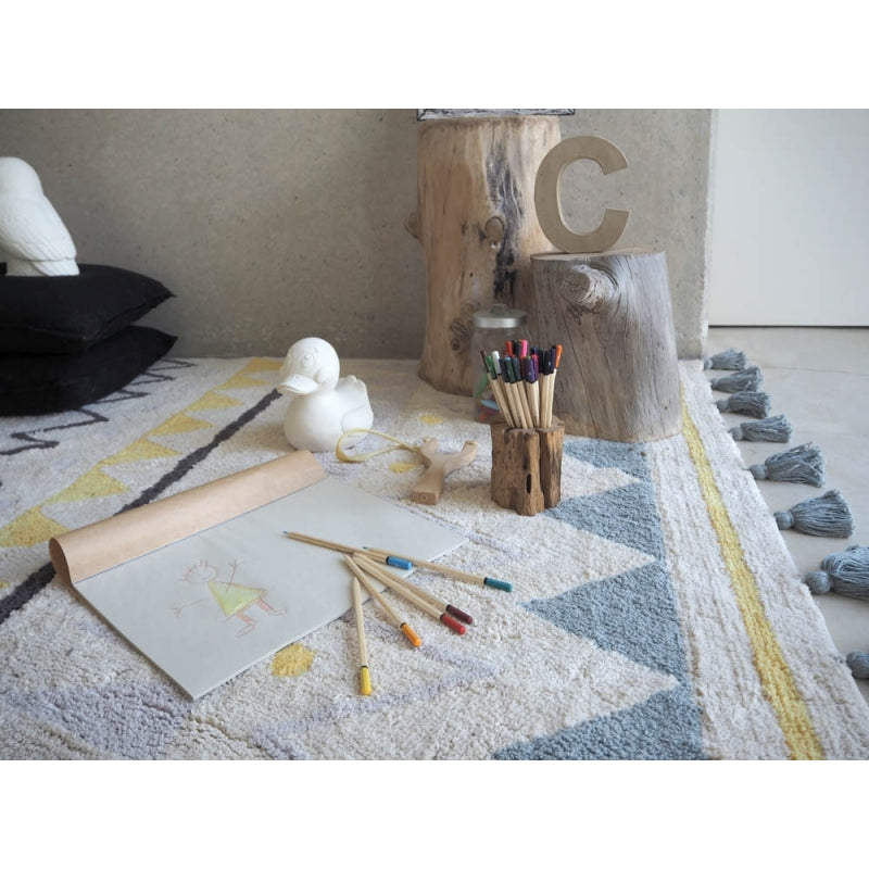 Lorena Canals Azteca Natural Rug - Vintage Blue (Special Order Item)