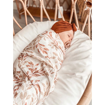 Baby Organic Cotton Muslin Swaddle Floral - Terracota