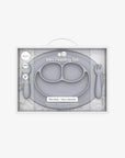 Mini Feeding Set (Happy Mat + Mini utensils) - Pewter