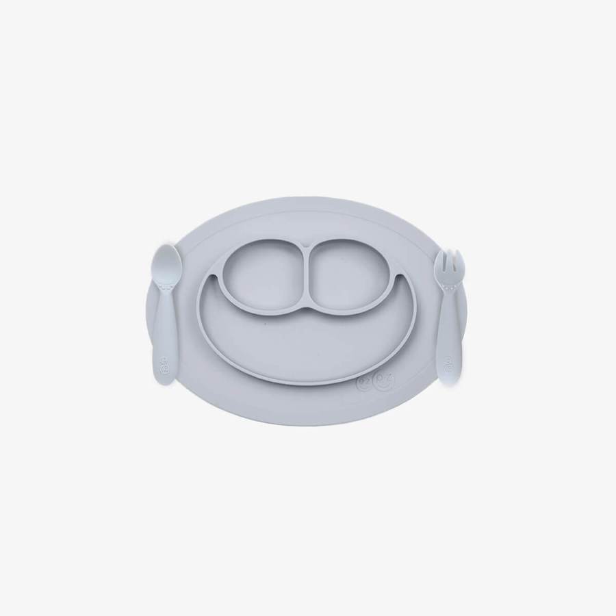Mini Feeding Set (Happy Mat + Mini utensils) - Pewter