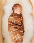 Mebie Baby Muslin Swaddle Blanket - Mustard Mudcloth