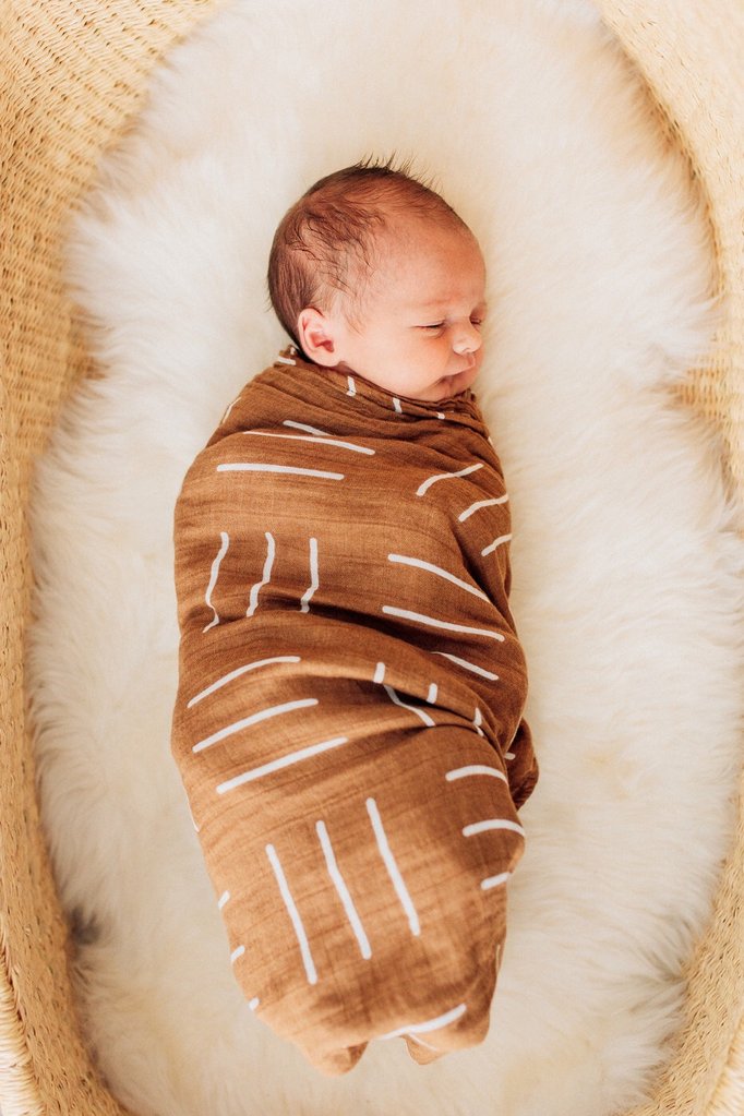 Mebie Baby Muslin Swaddle Blanket - Mustard Mudcloth