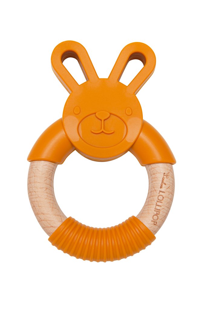 Loulou Lollipop Bunny Silicone and Wood Teething Ring - Golden